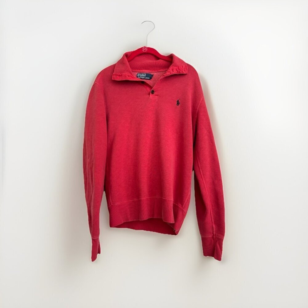 Polo Ralph Lauren Men's Red 1/4 Collared Pullover Sweater Size Small